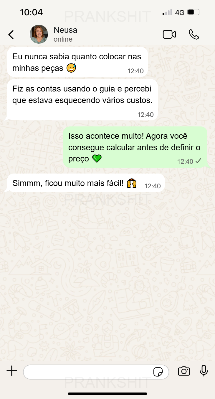 Conversa de WhatsApp da cliente Neusa sobre o guia de precificação