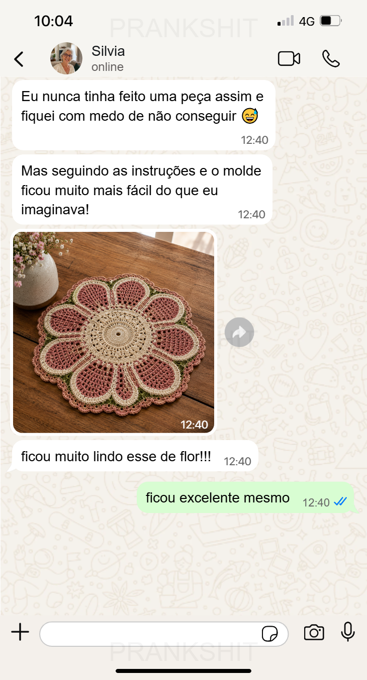 Conversa de WhatsApp da cliente Silvia mostrando a peça de flor
